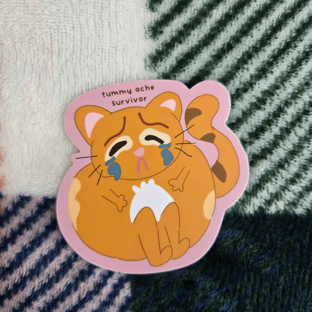 tummy ache survivor cat, matte vinyl sticker