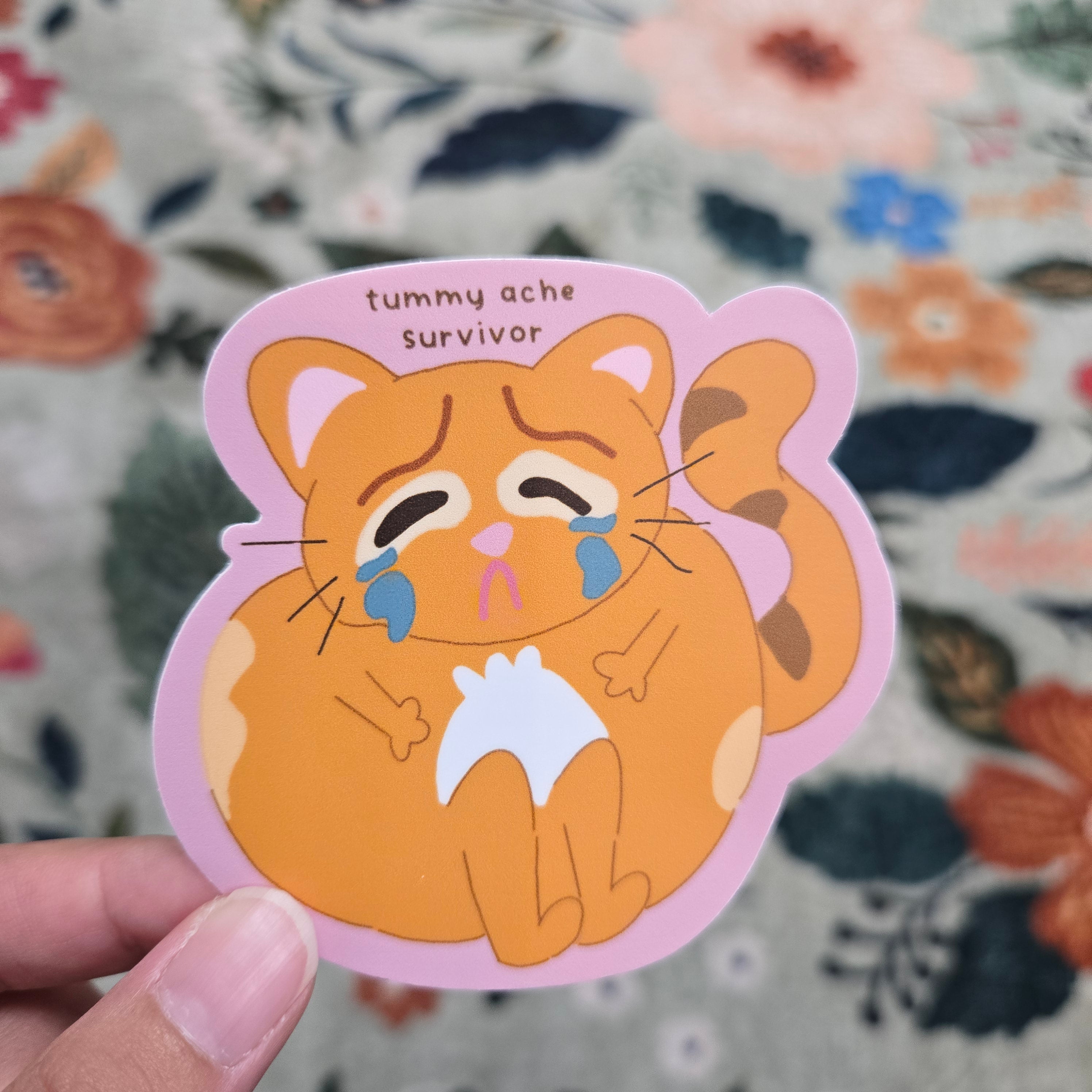 tummy ache survivor cat, matte vinyl sticker