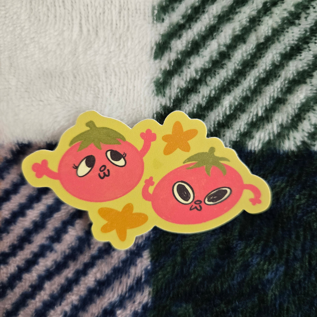 tomato duo with stars, matte vinyl sticker