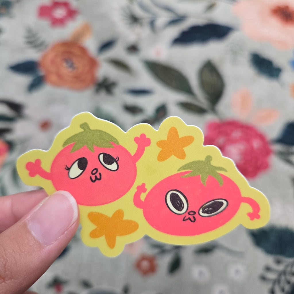 tomato duo with stars, matte vinyl sticker
