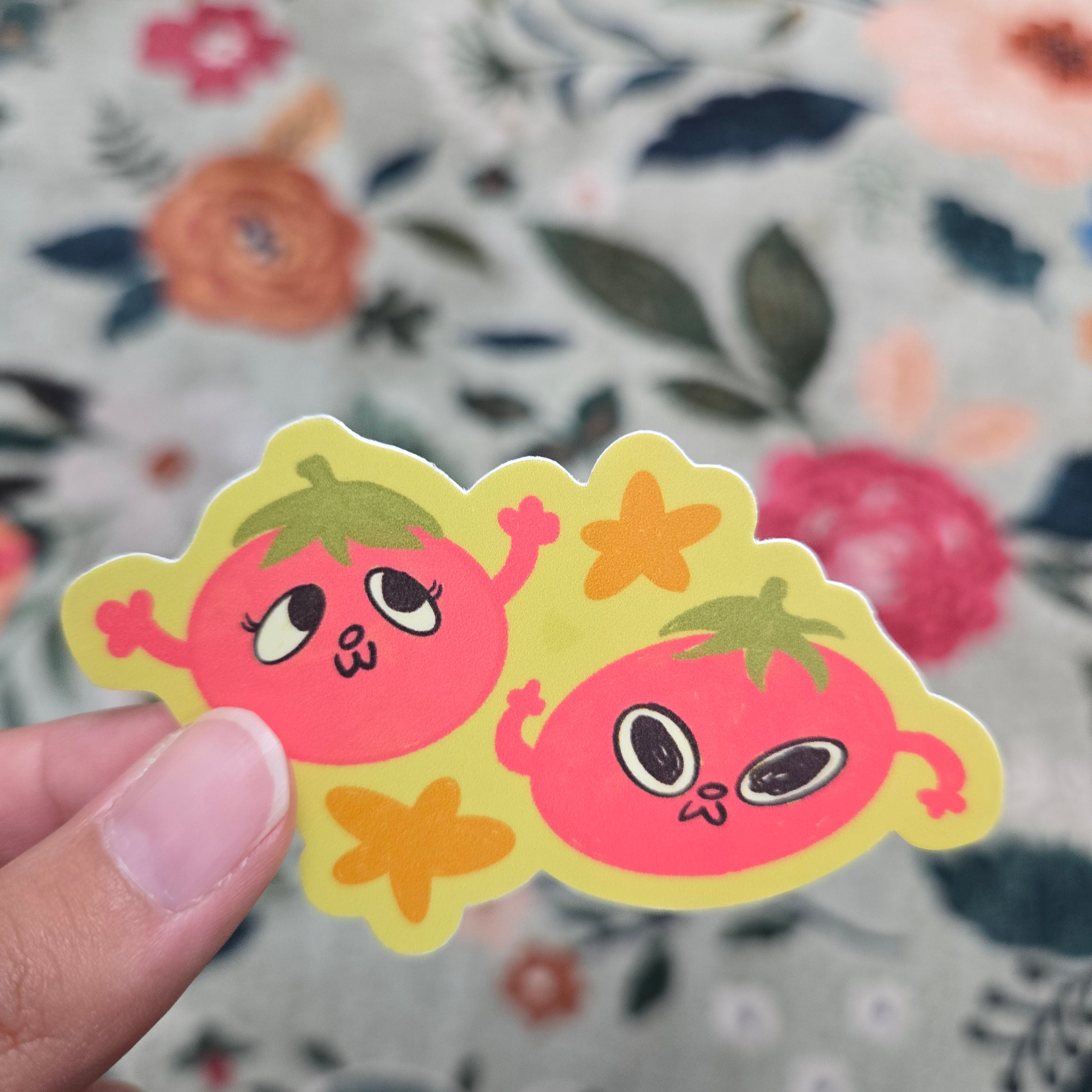 tomato duo with stars, matte vinyl sticker