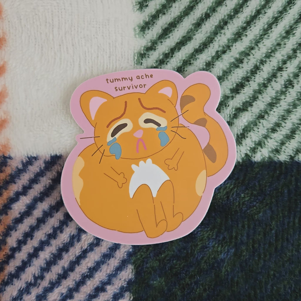 tummy ache survivor cat, matte vinyl sticker